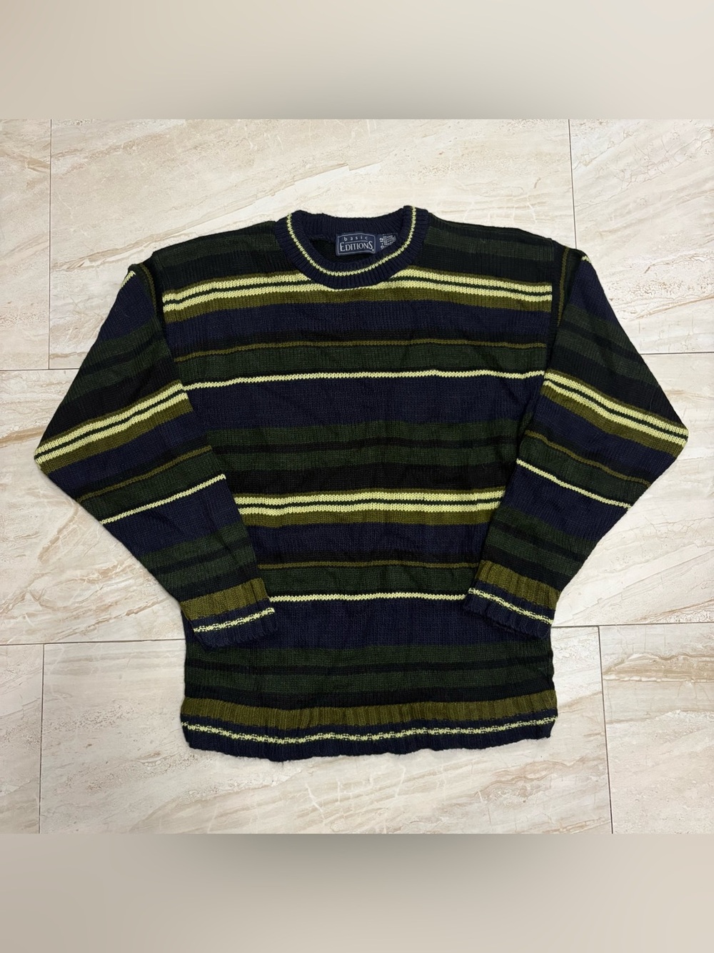Basic Editions Size 10-12 Striped Crewneck Sweater